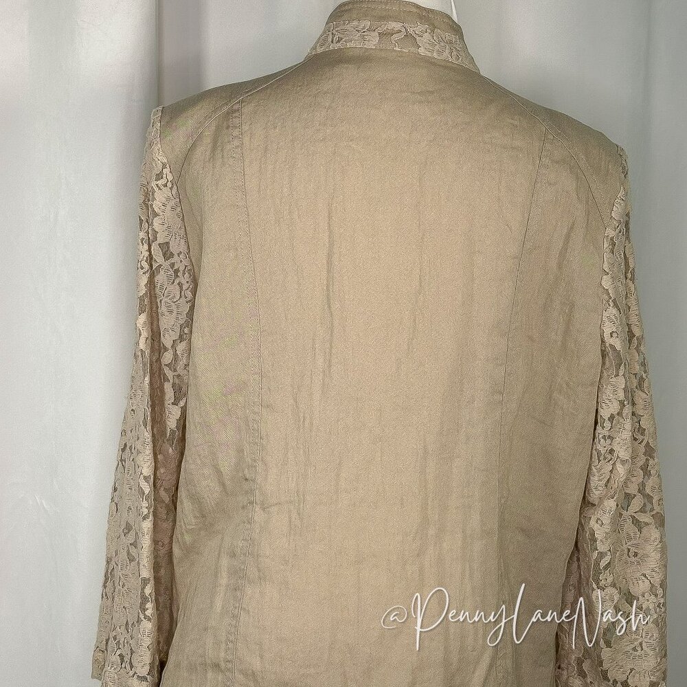 Chicos Lace Draped Open Front Jacket Size 2 Tan - Picture 9 of 12